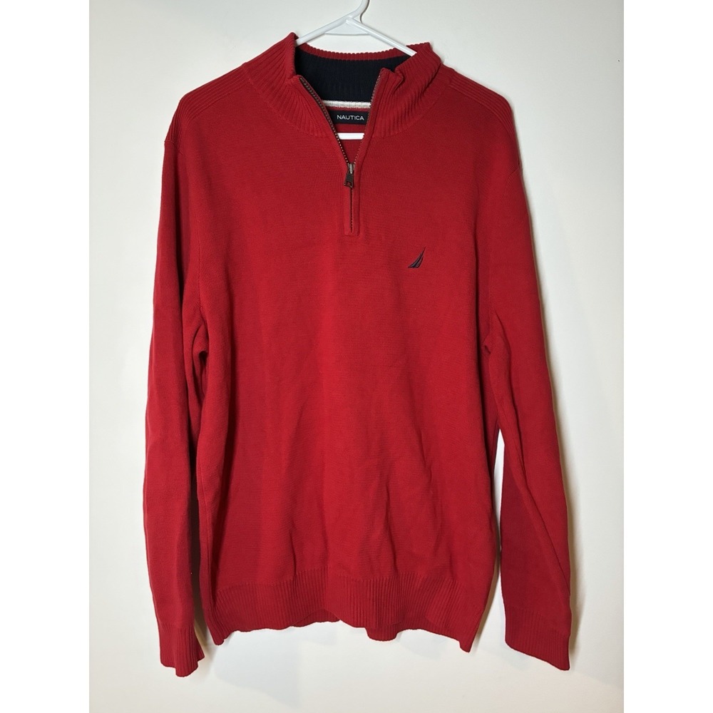Nautica Red Knit 1/4 Zip Men's Size L Coastal Preppy Old Money Quiet Luxury Y2K